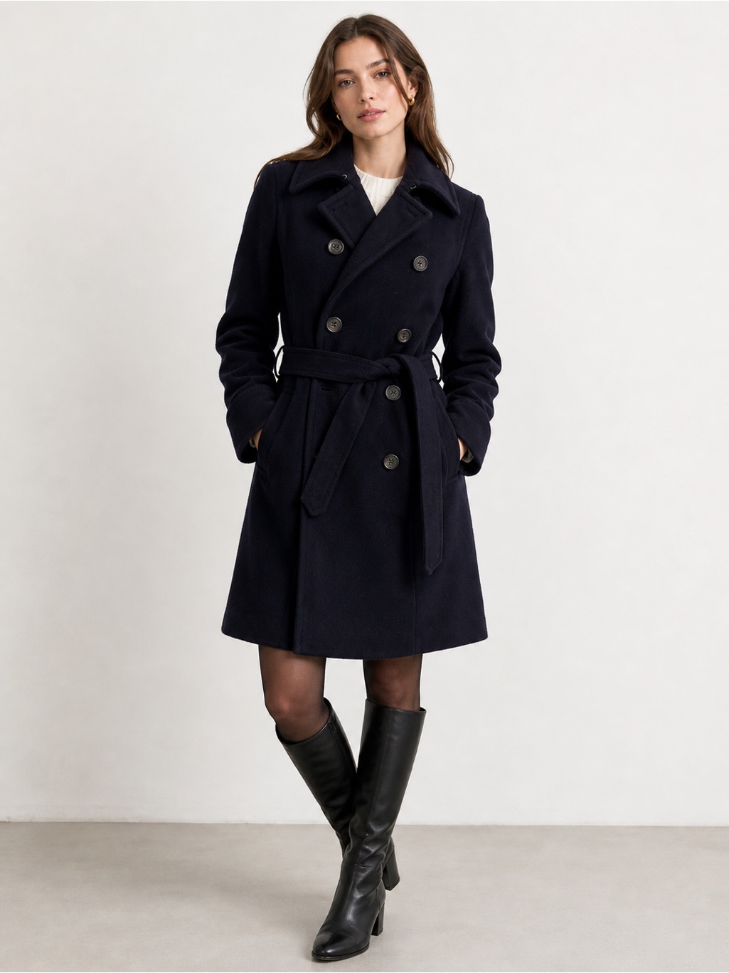 J.Crew Stadium Cloth Boulevard Belted Trench Coat 19648 Black Wool Blend Sz 6